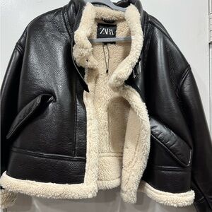 Zara leather and fleece jacket. XL.